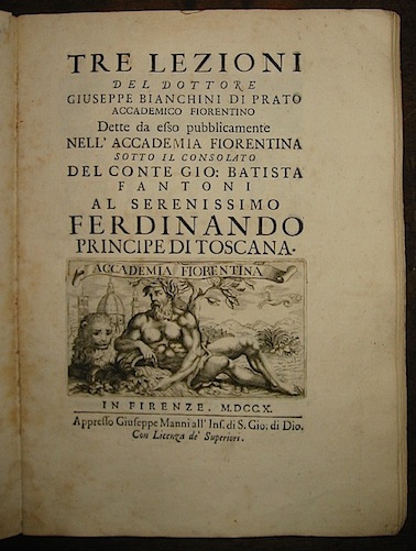 Giuseppe Bianchini Tre lezioni... 1710 in Firenze appresso Giuseppe Manni